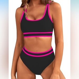 Women High Waisted Bikini Set Two Piece Bathing Suit Sporty Full Coverage Medium